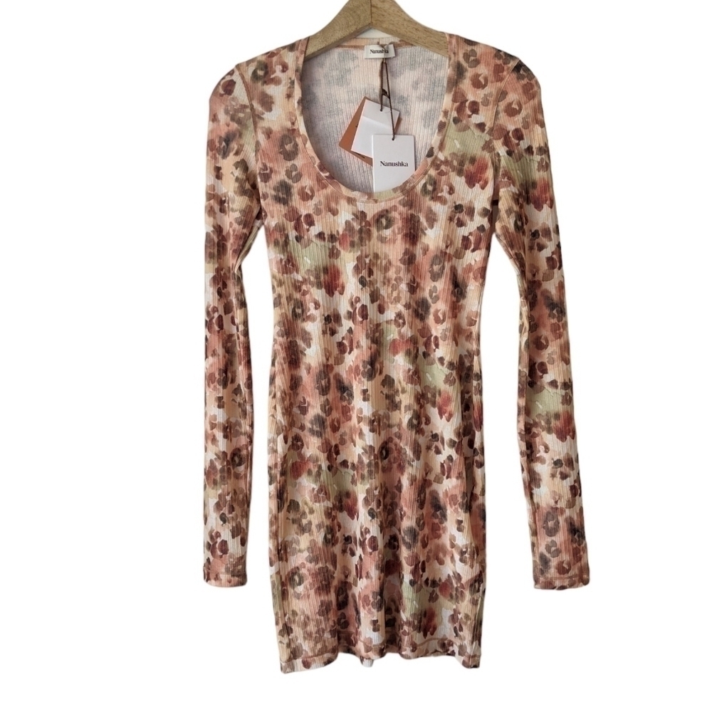 Nanushka Cathleen Mini Dress Bodycon Long sleeve Ribbed Animal Print Size Medium